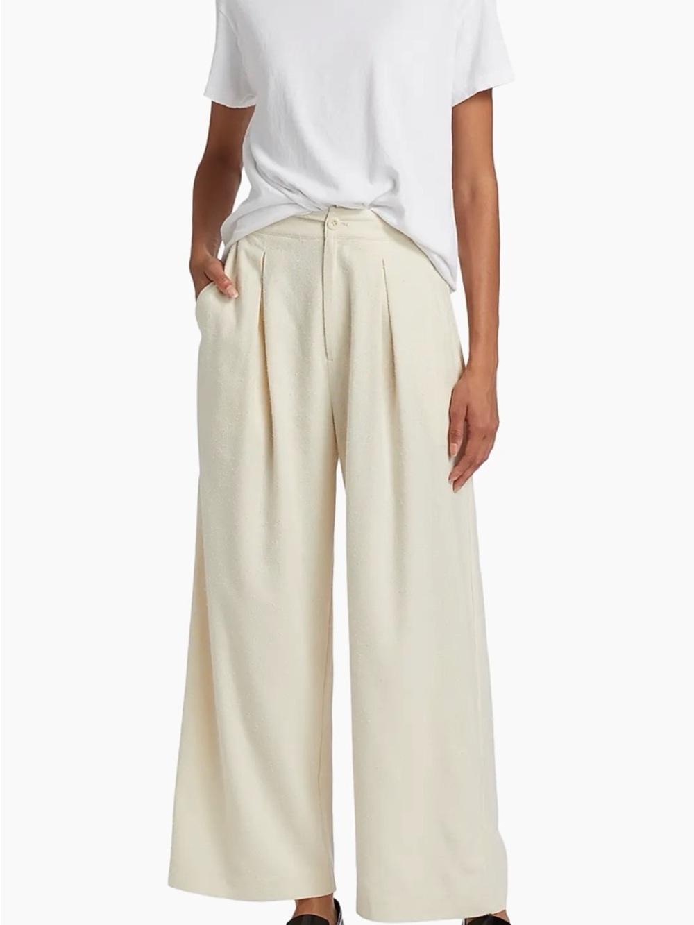 Jenni Kayne Textured Silk Relaxed Trouser Ivory High Rise Wide Leg Size 2